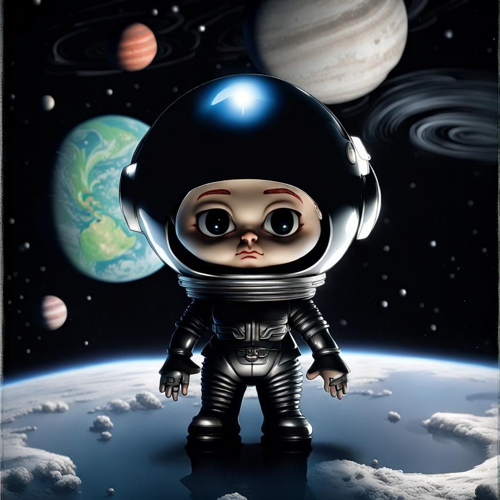 Bobblehead Spaceboy feeling lonely in outer space