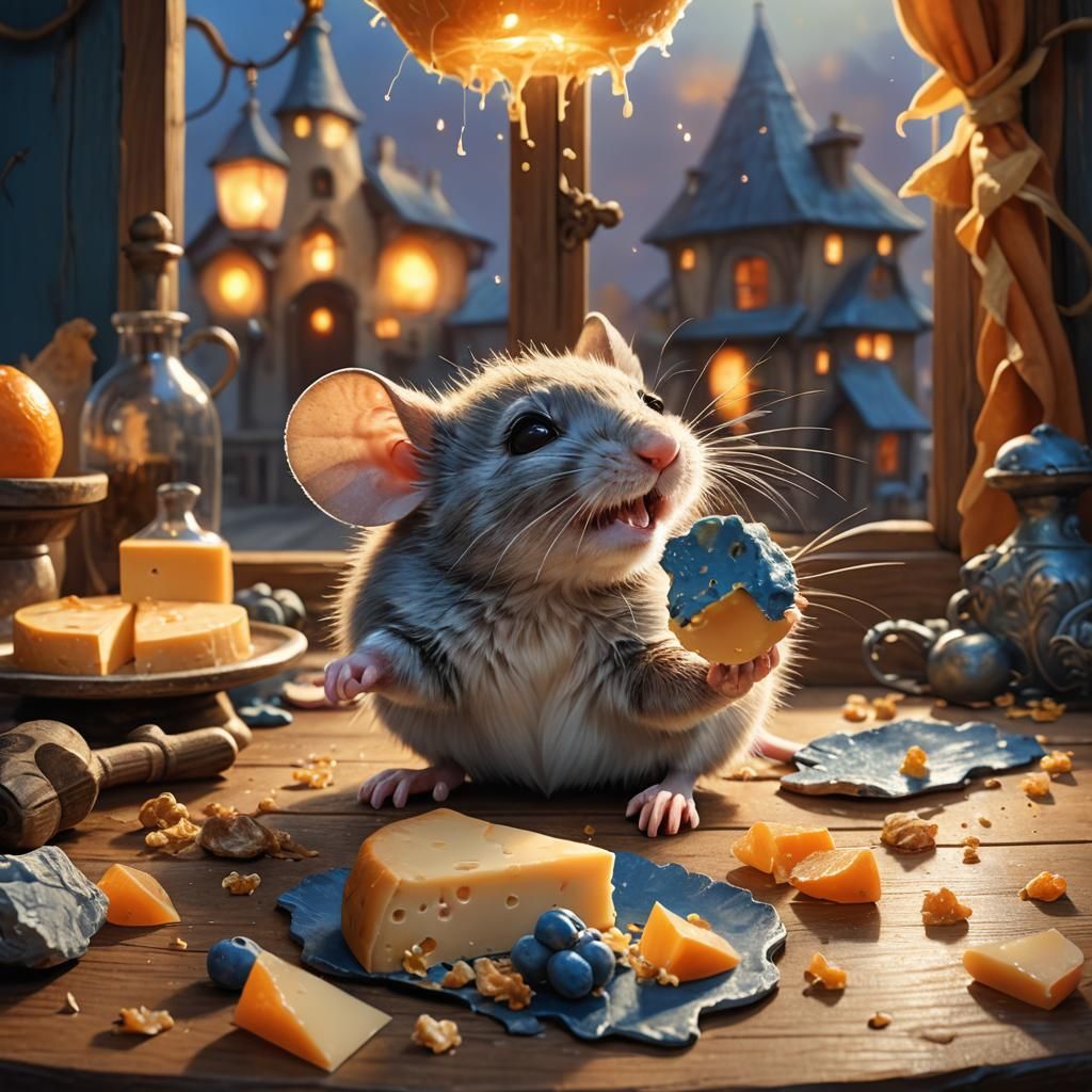 Adorable Baby Mouse Feast: Whimsical Fantasy Art