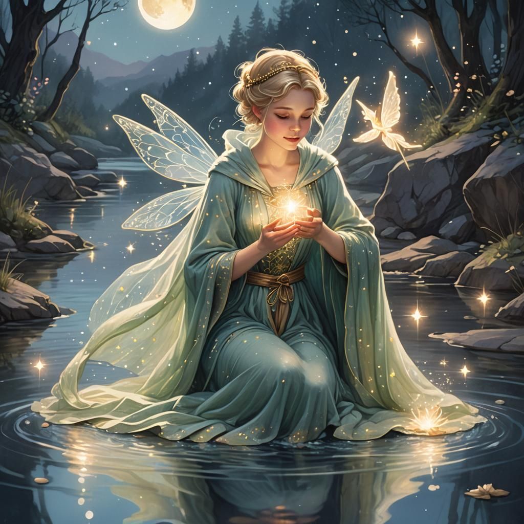Tinker Bell as Star Maiden Tarot Card