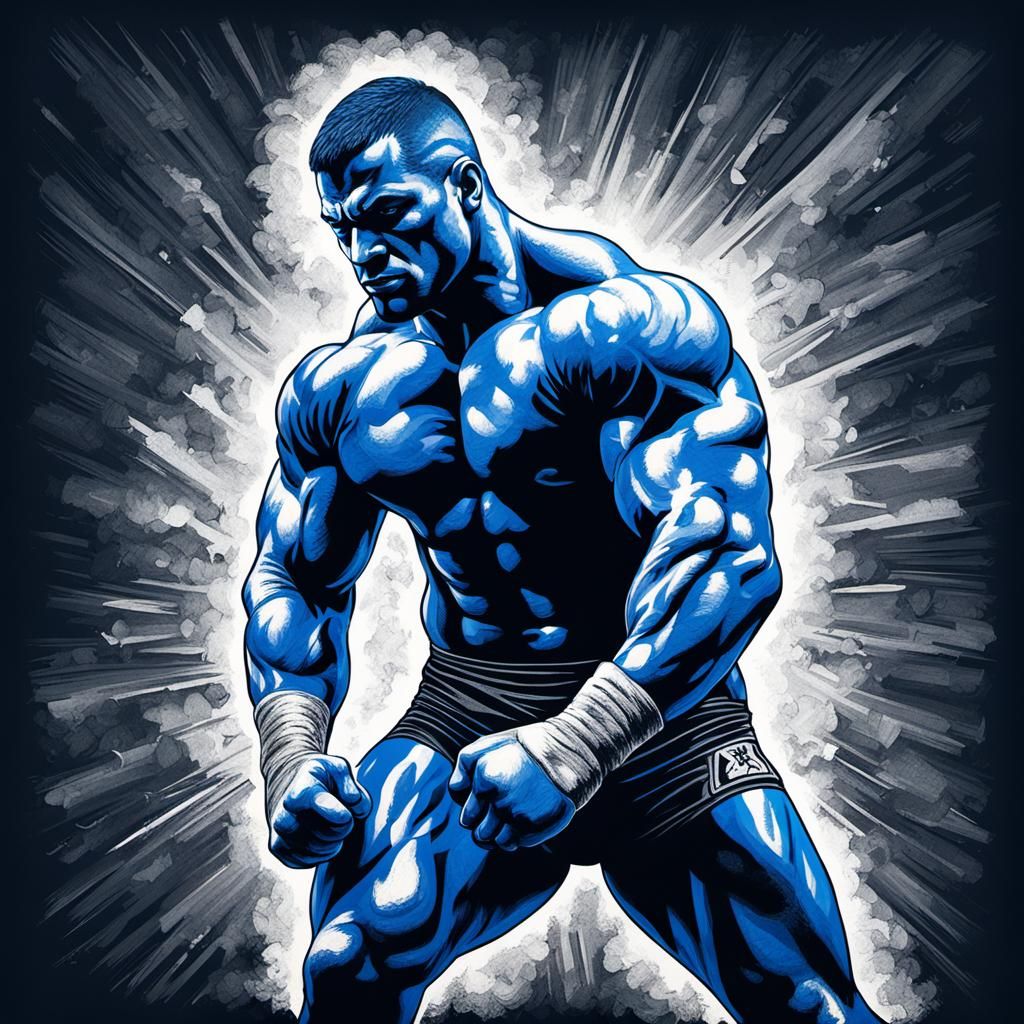 Monochrome Blue Wrestler Silhouette in Action