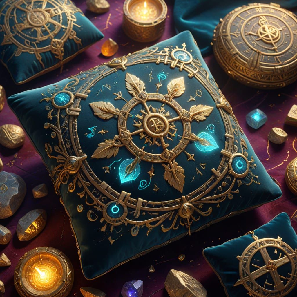 Fantastical Ancient Artifacts on Velvet Cushion