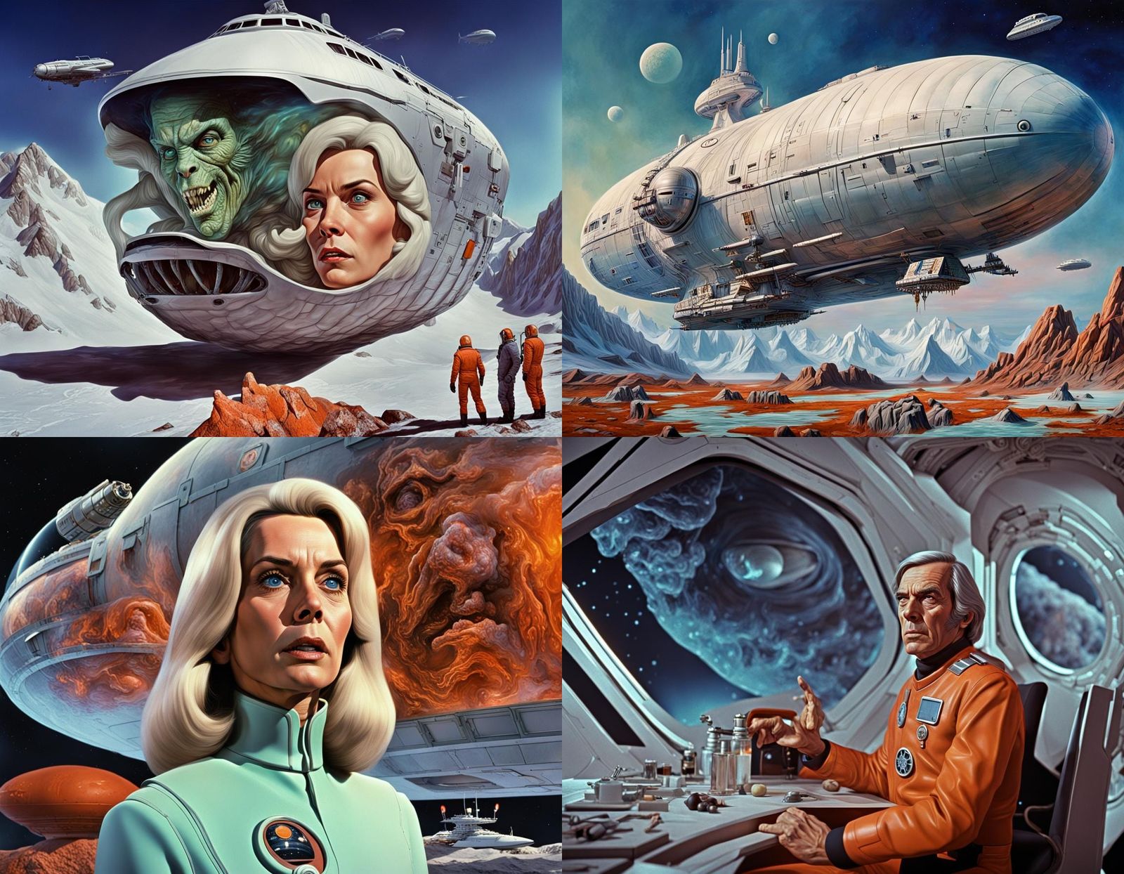 Photorealistic Frozen Dirigible Alien Horror in Space