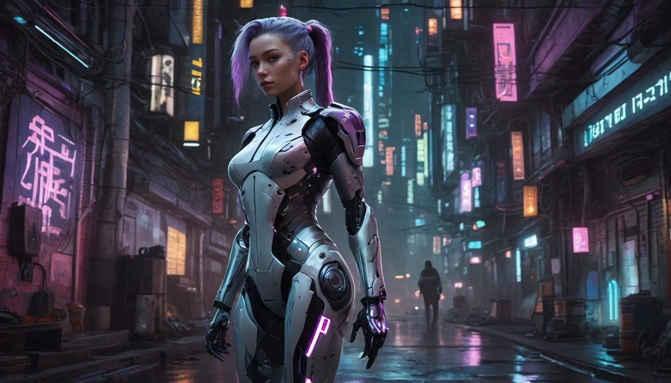 Cyberpunk Robot Woman Posing, Inspired by Anime Art