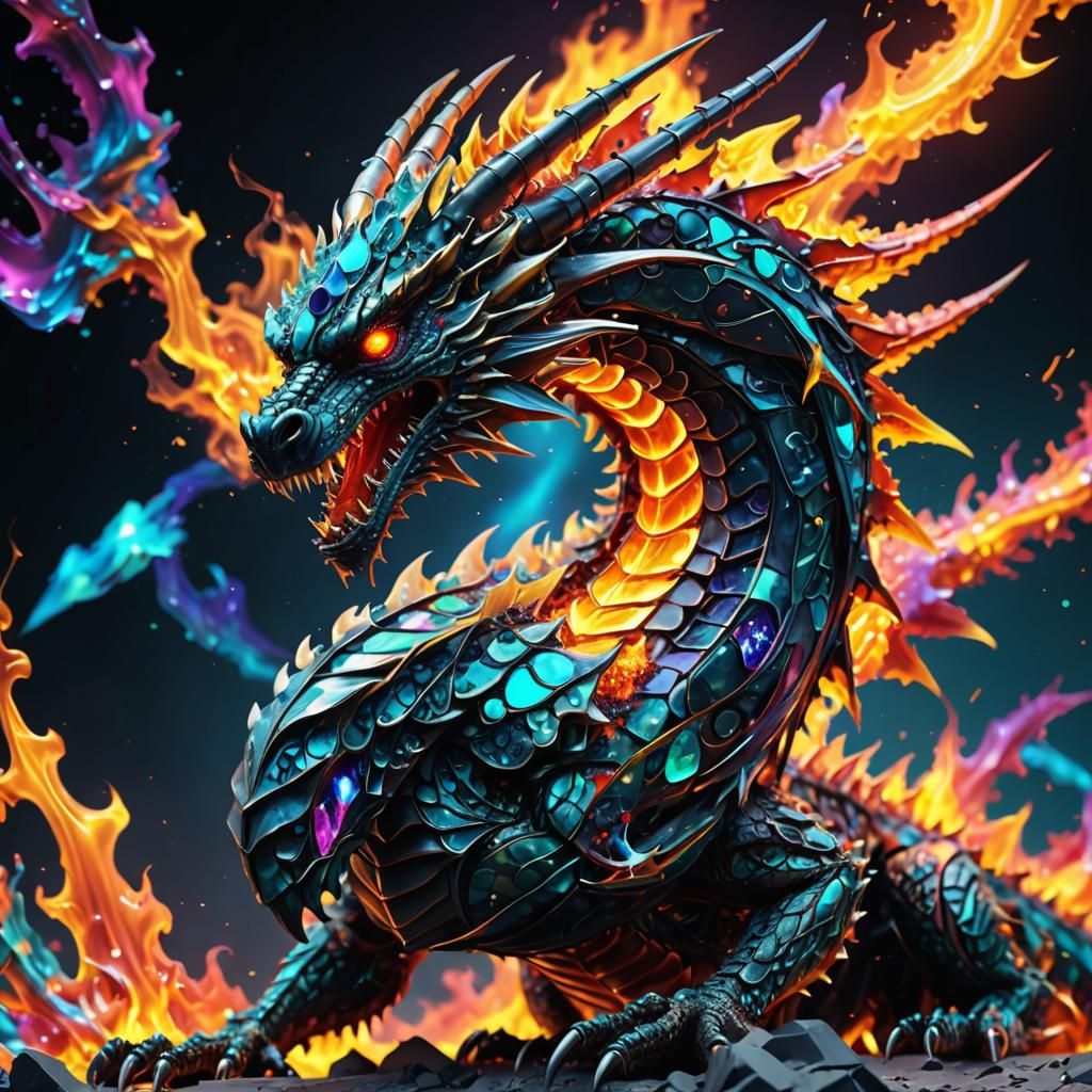Glitch Art Fractal Dragon with Tornado