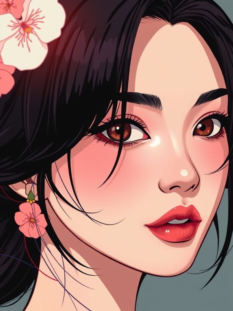 Vibrant Retro Anime Portrait of a Japanese Woman