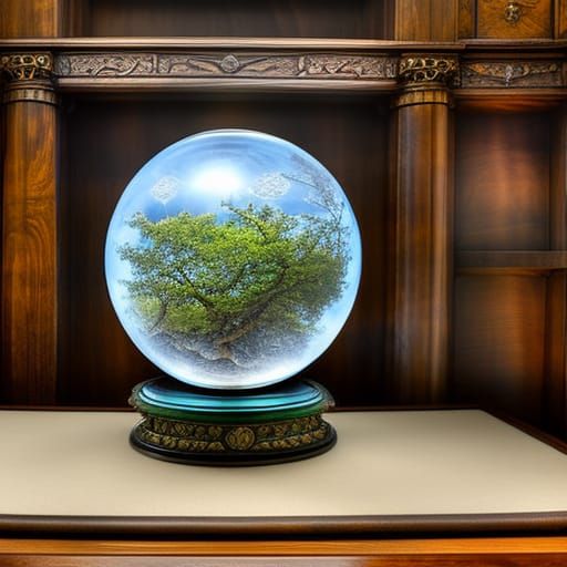 Sorcerer's Library with Crystal Orb Containing Dragons