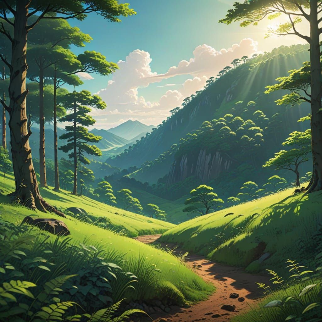 Anime Forest Landscape in Studio Trigger Style