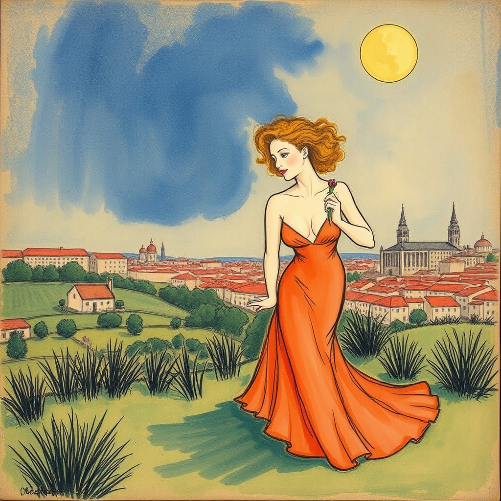 Dreamlike Nude Figure in Symbolic Style