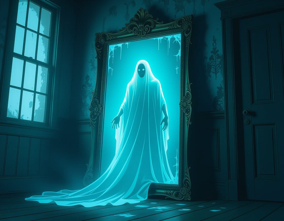 Ghost Emerging from Mirror in Haunted House
