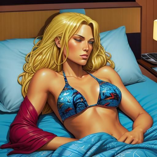 Bikini Model Asleep, Comic Book Style