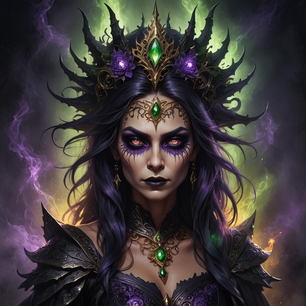 Dark Fantasy Witch Portrait with Glowing Eyes