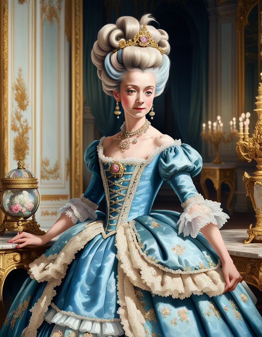 Marie Antoinette Inspects Guillotine in Rococo Style