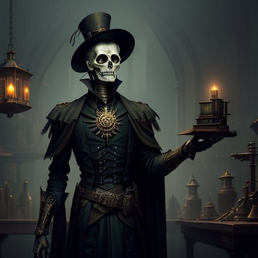 Steampunk Skeleton Lich in Victorian Laboratory
