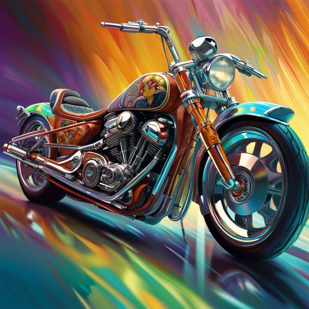 1970s Chrome Motorcycle in Hyperrealistic Splash Art