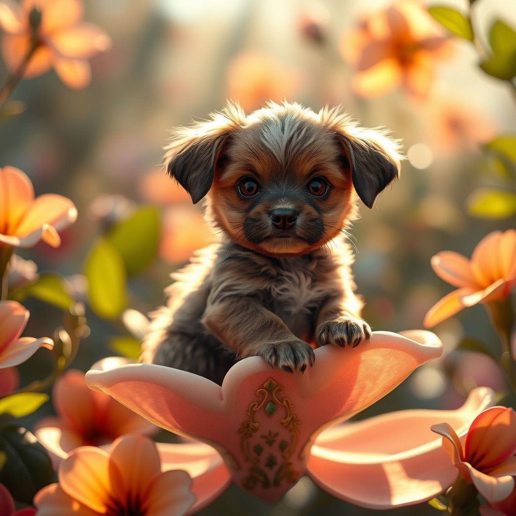 Puppy on Floral Pedal: Fantasy Concept Art