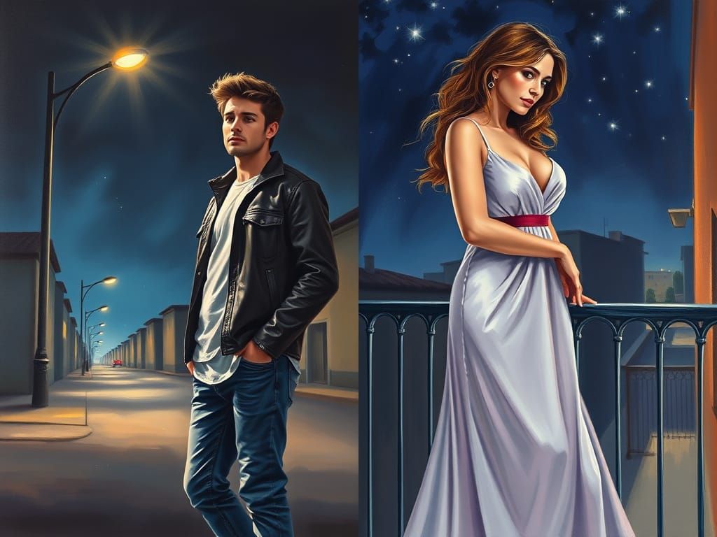 Romantic Nighttime Encounter in the Style of Jose Royo