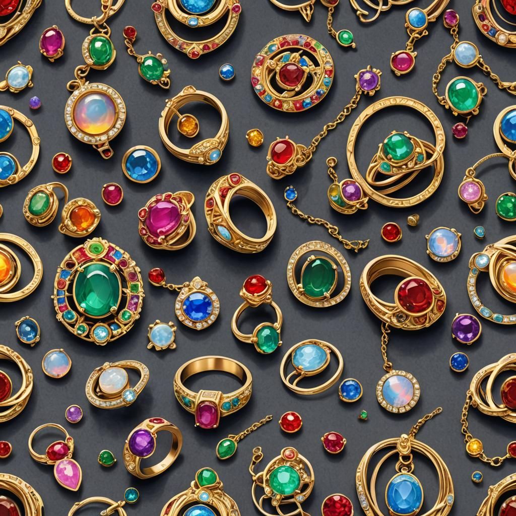 Rainbow Gemstone Rings and Planetary Necklace