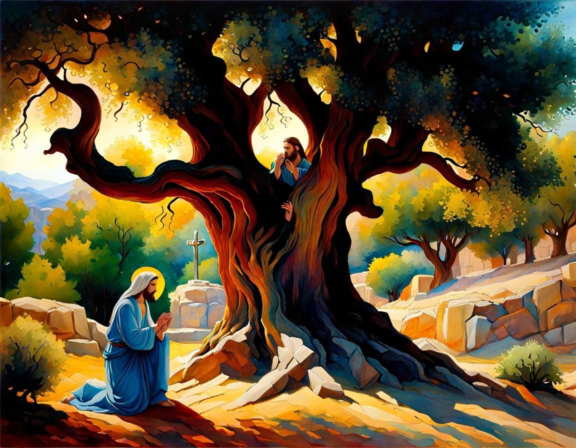 Jesus Praying in Gethsemane: Watercolor Splash Art