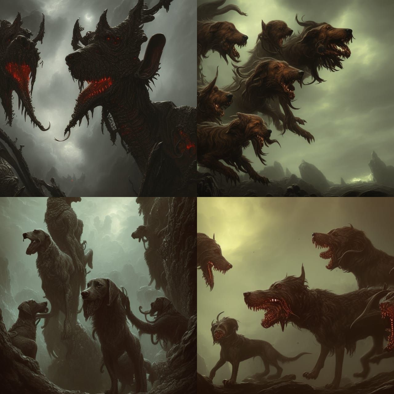 Three-Headed Hound Cerberus: Sinister Fantasy Concept Art