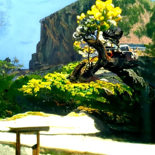 Cliffside Bonsai in Oil Painting Style