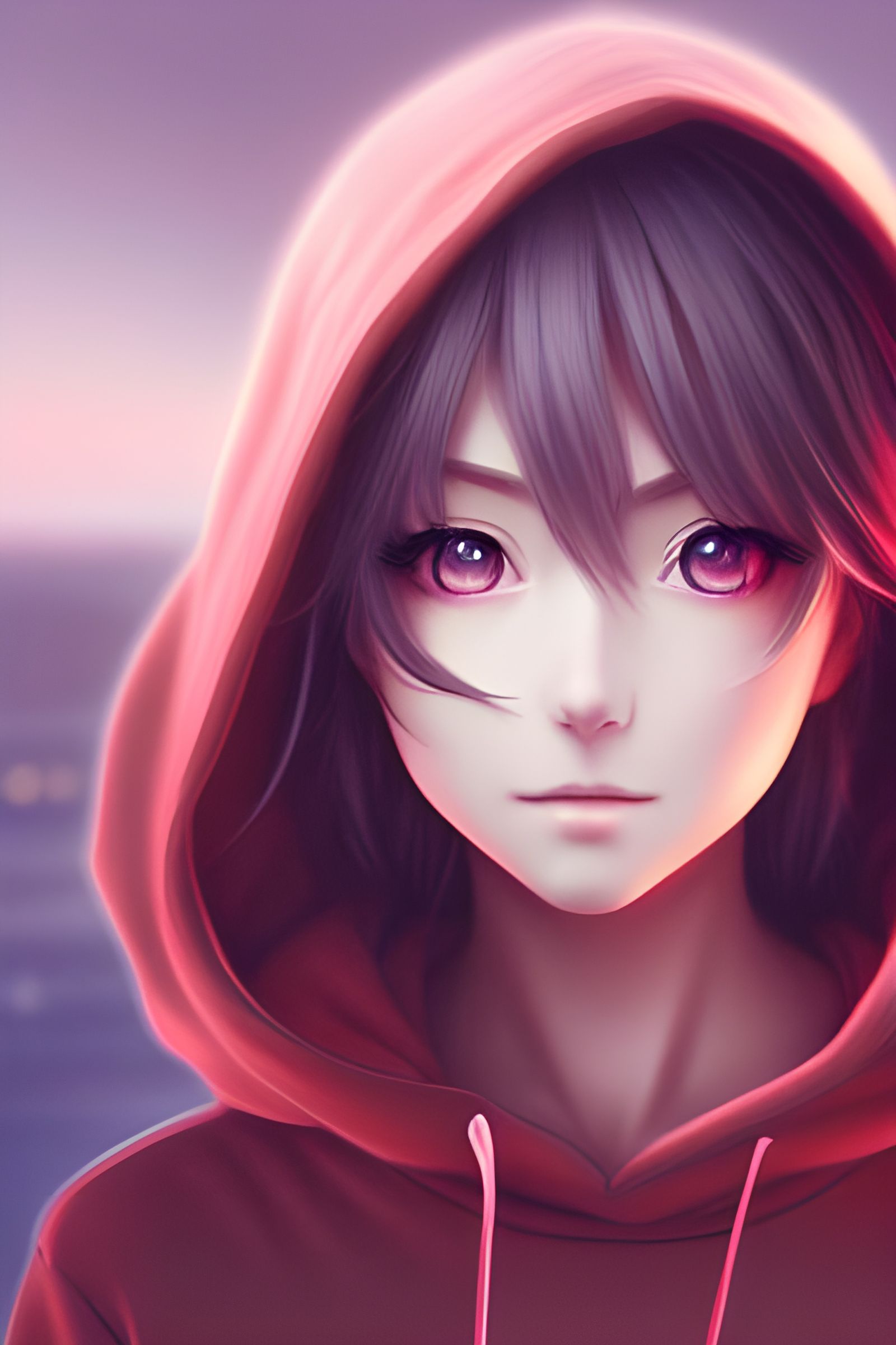 Anime Girl in Hoodie, Hyper-Detailed Digital Art