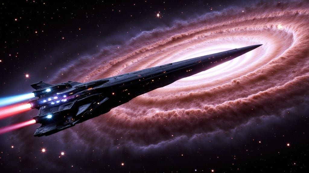 Futuristic Starship Exploring Galaxy in Sci-Fi Style