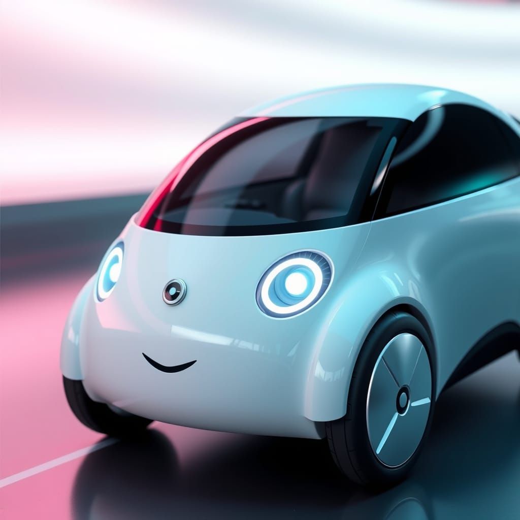 Futuristic Bubble Car with Hidden Facial Features