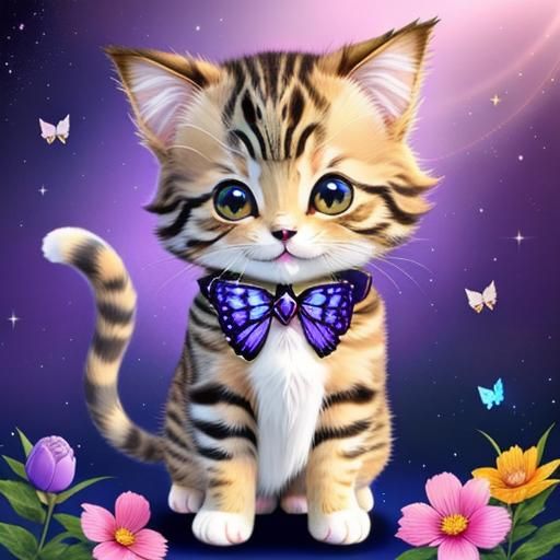 Chibi Cat's Stardust Morning with Butterfly