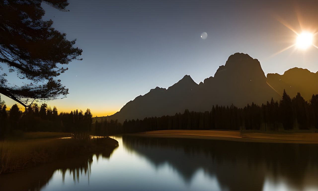 Cosmic Midnight: Reflective Lake in Digital Art