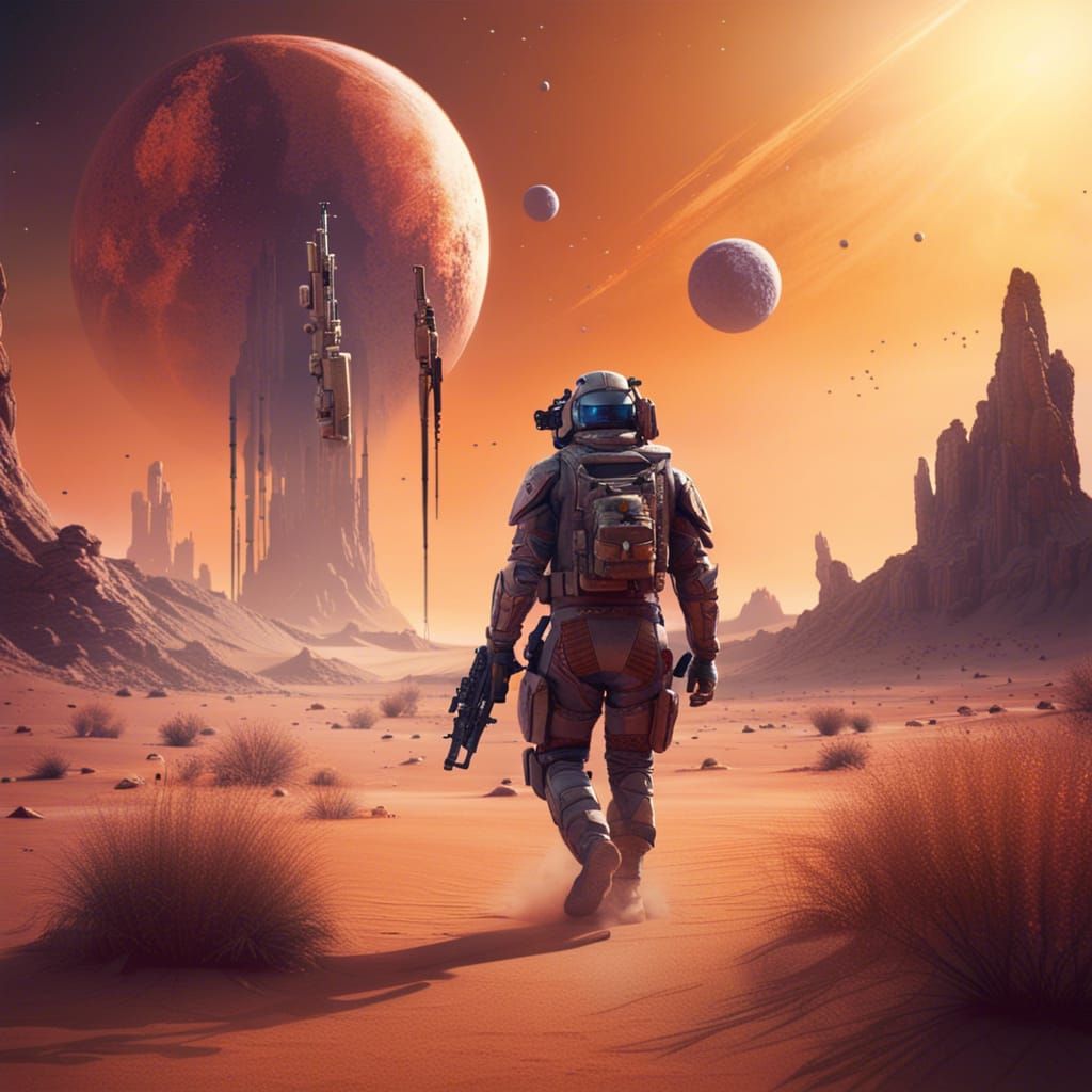 Space Soldier on Desert Planet: Matte Painting