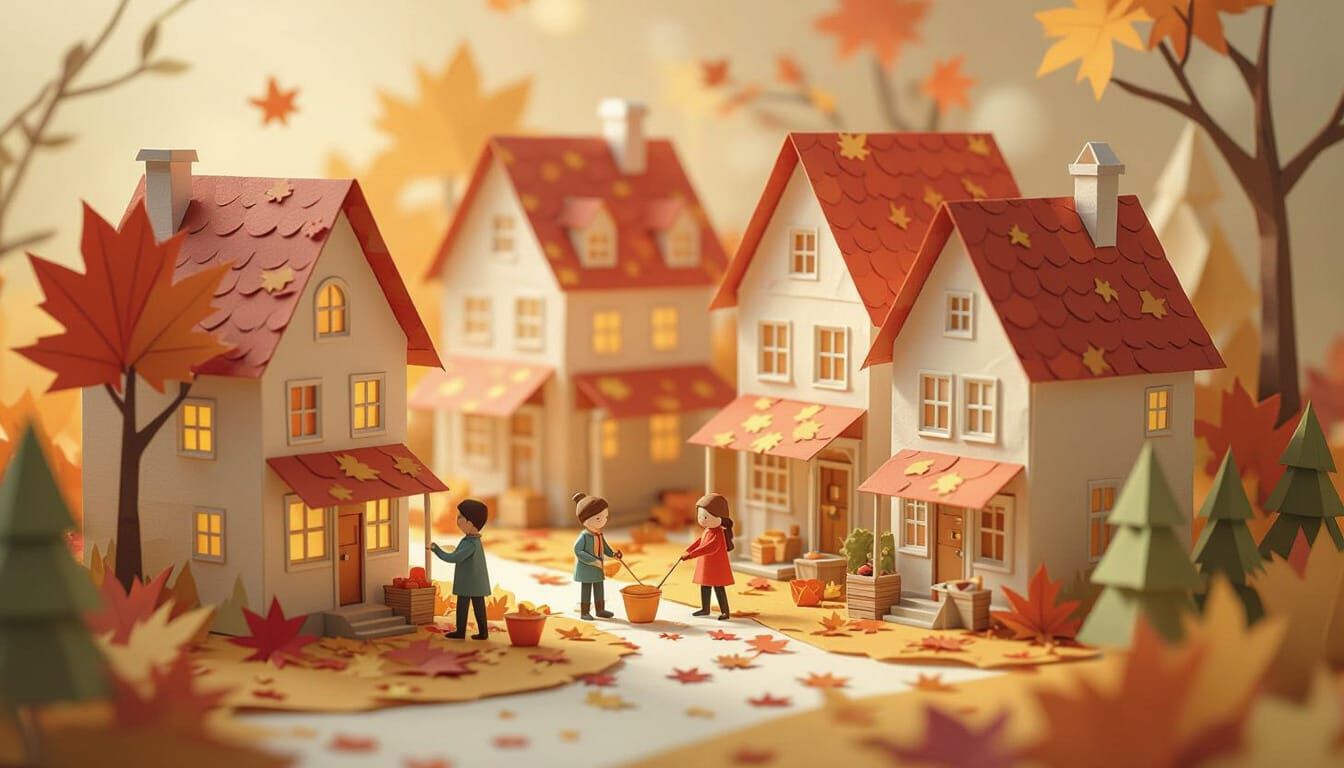 Whimsical Paper Autumn Village in Storybook Style