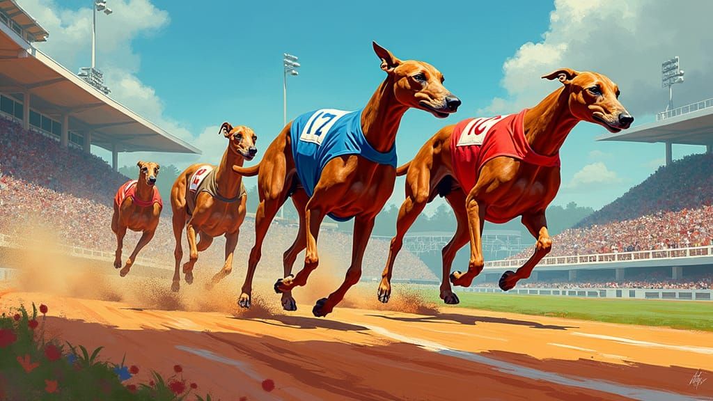 Greyhounds Race in Vibrant, Expressive Digital Painting