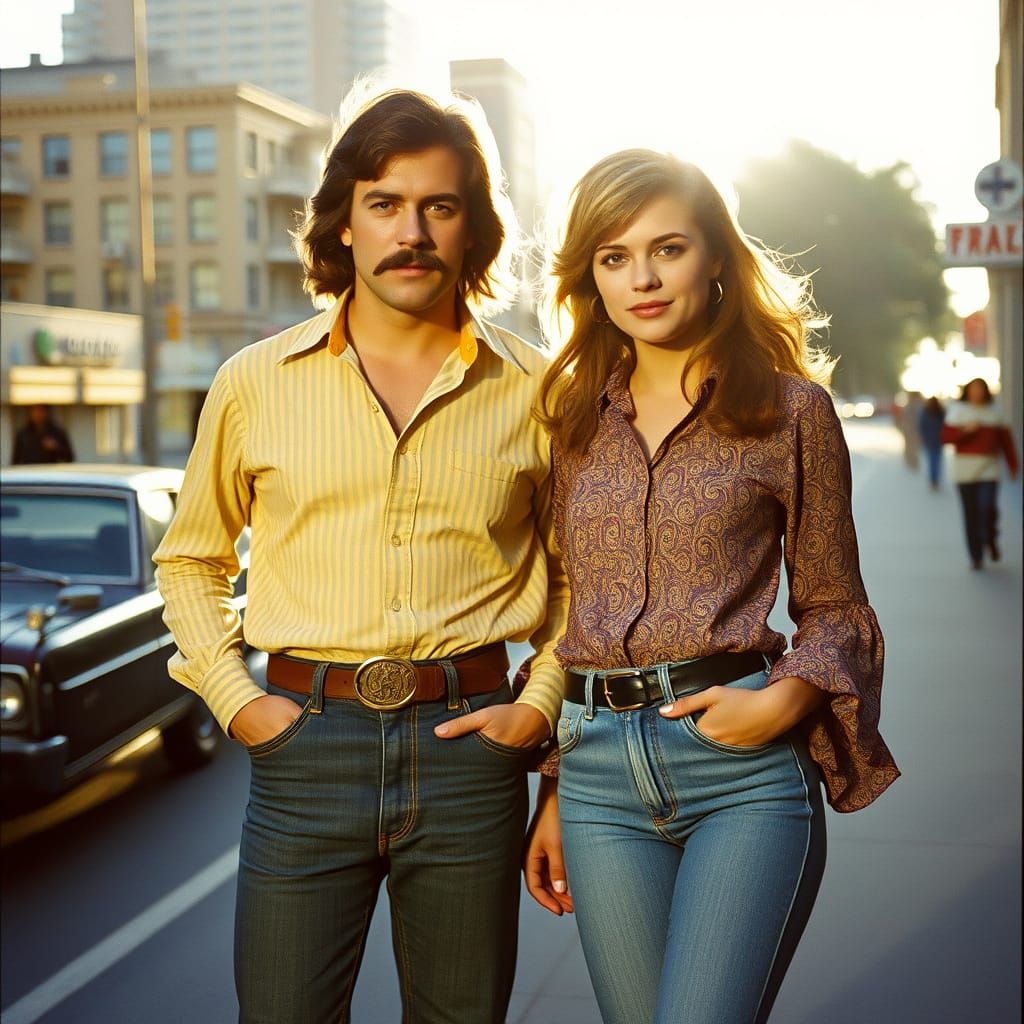 1970s Couple Fashion Editorial in Golden Hour