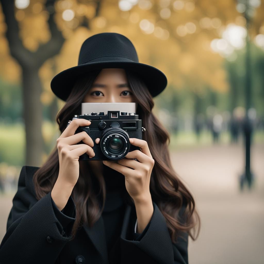 Young Woman with Leica Camera in Aesthetic Portrait