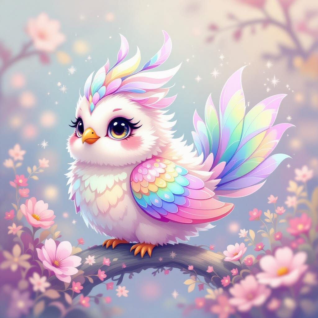 Pastel Creature with Feathers, Scales, and Fins