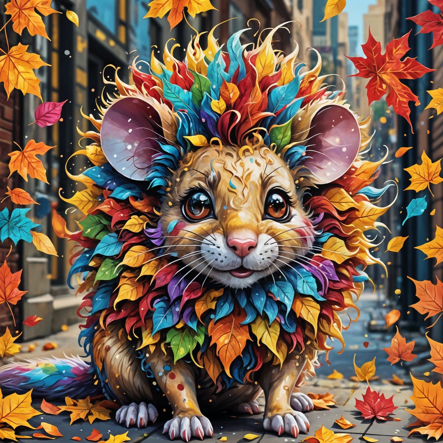 Lisa Frank inspired Mouse w/ashcan school background