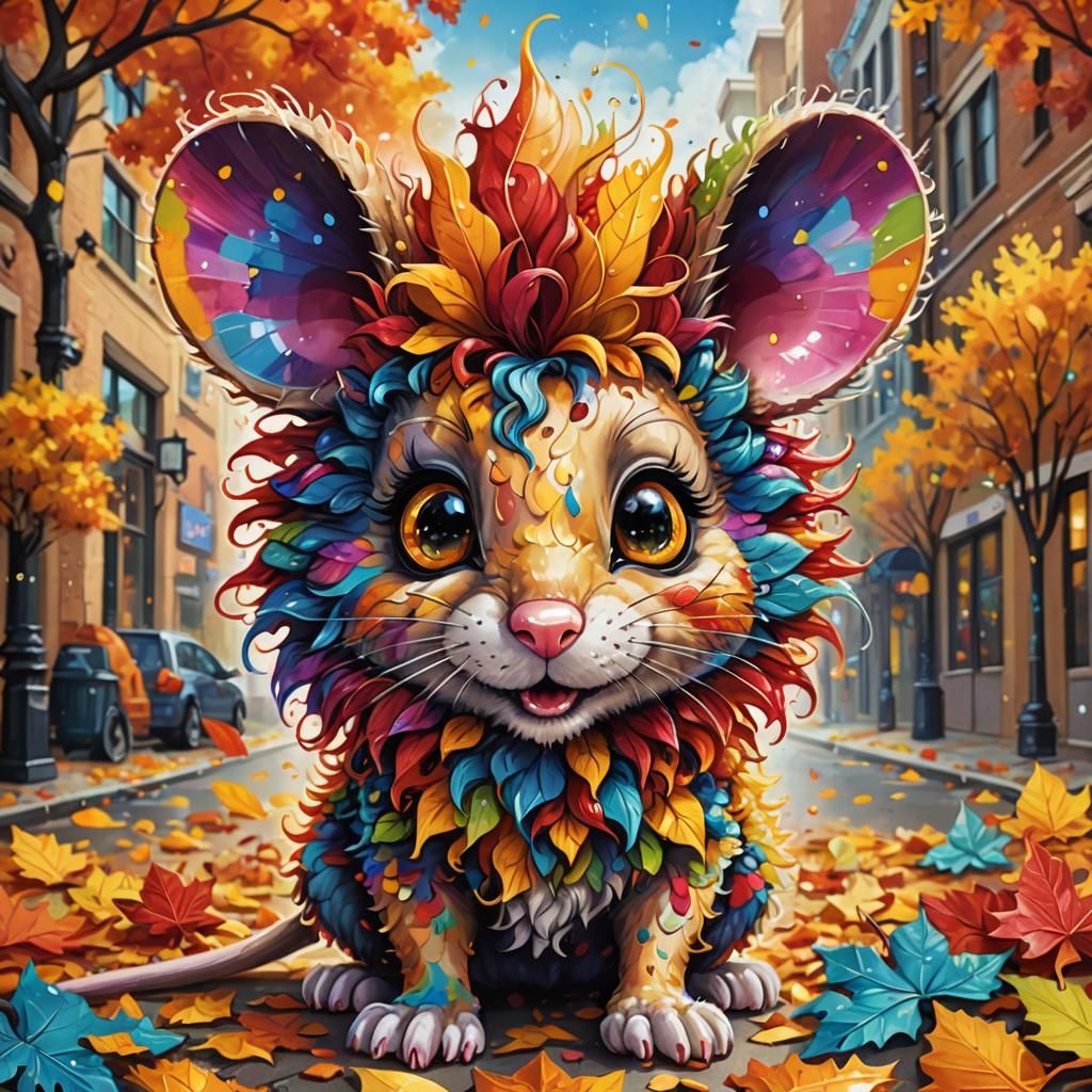 Lisa Frank inspired Mouse w/ashcan school background