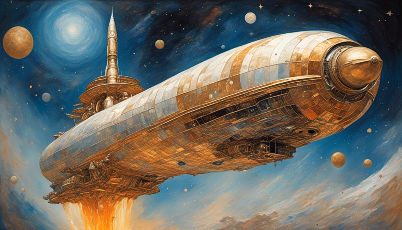 Majestic GildPunk Starship Rocket Launch to Mars