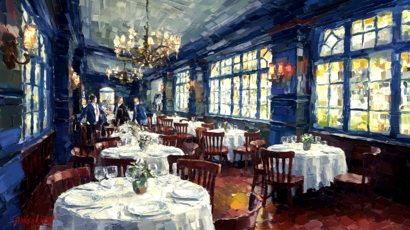 Impasto Painting of a Nighttime Fine Dining Scene in Neo-Cla...