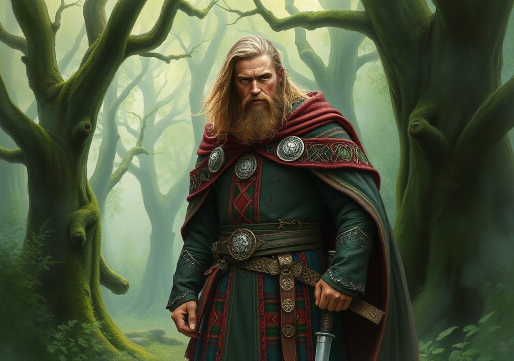 Mystical Celtic Warrior in Emerald Forest