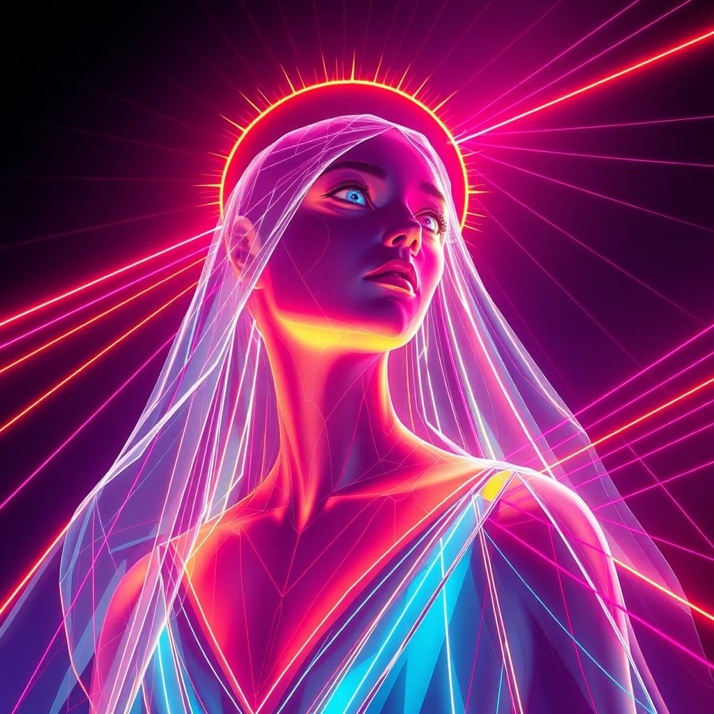 Geometric Praying Mantis in Fluorescent Colors