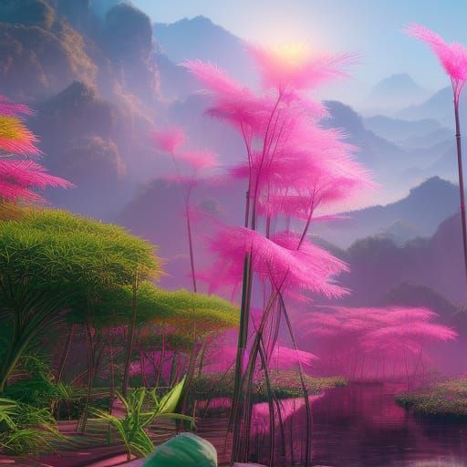 Fantastical Pink Bamboo Matte Painting in 8K