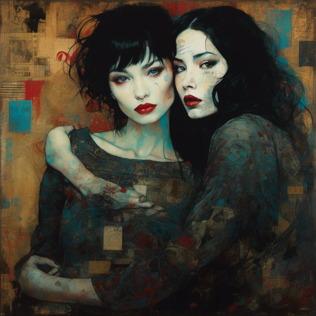 Fantasy Love Affair in Klimt and Cubist Style