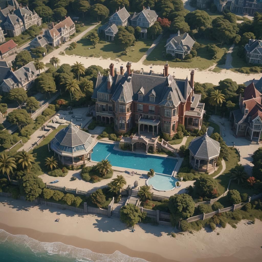 Victorian Manor House on Beach: Fantasy Concept Art