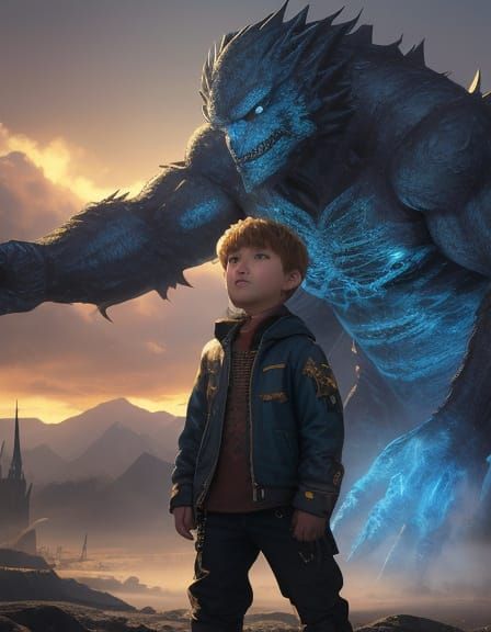 Child and Friendly Monster in Vibrant Digital Art