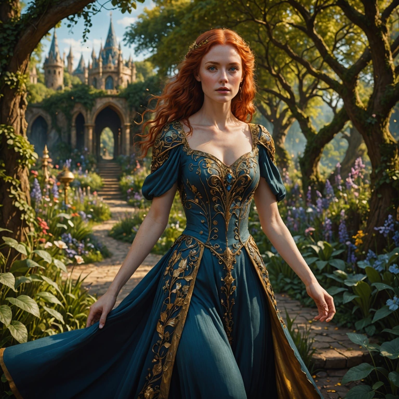 Ethereal Goddess Surrounded by Whimsical Blooms in Enchanted...