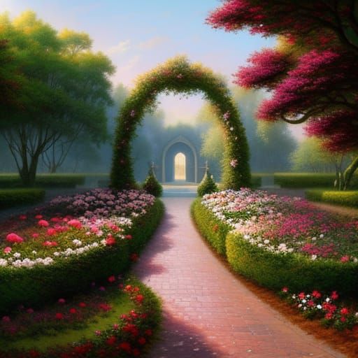 Heart-Shaped Rose Arch in Fantasy Garden