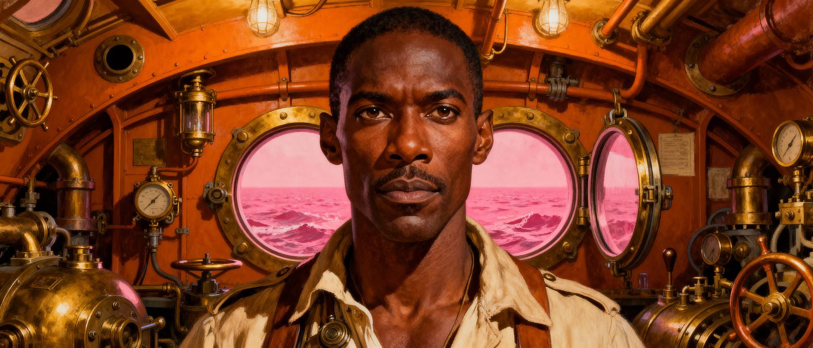 Explorer Gary Dourdan in Submarine Interior, Vivid Sepia Ton...