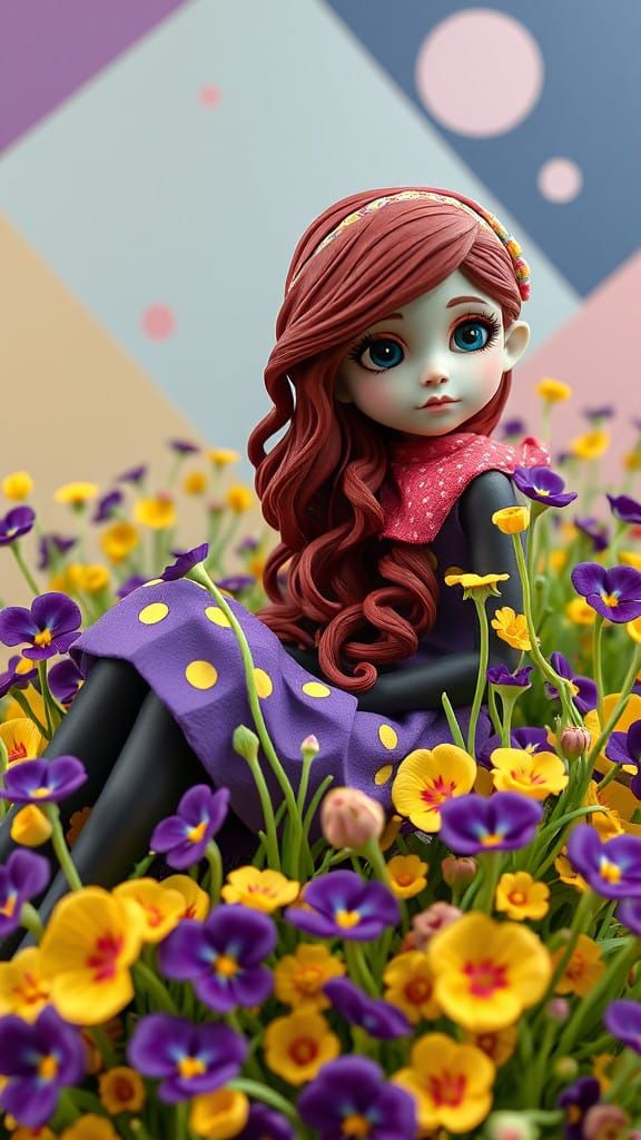 Whimsical shabby chic polymer clay art statue, vibrant, burt...