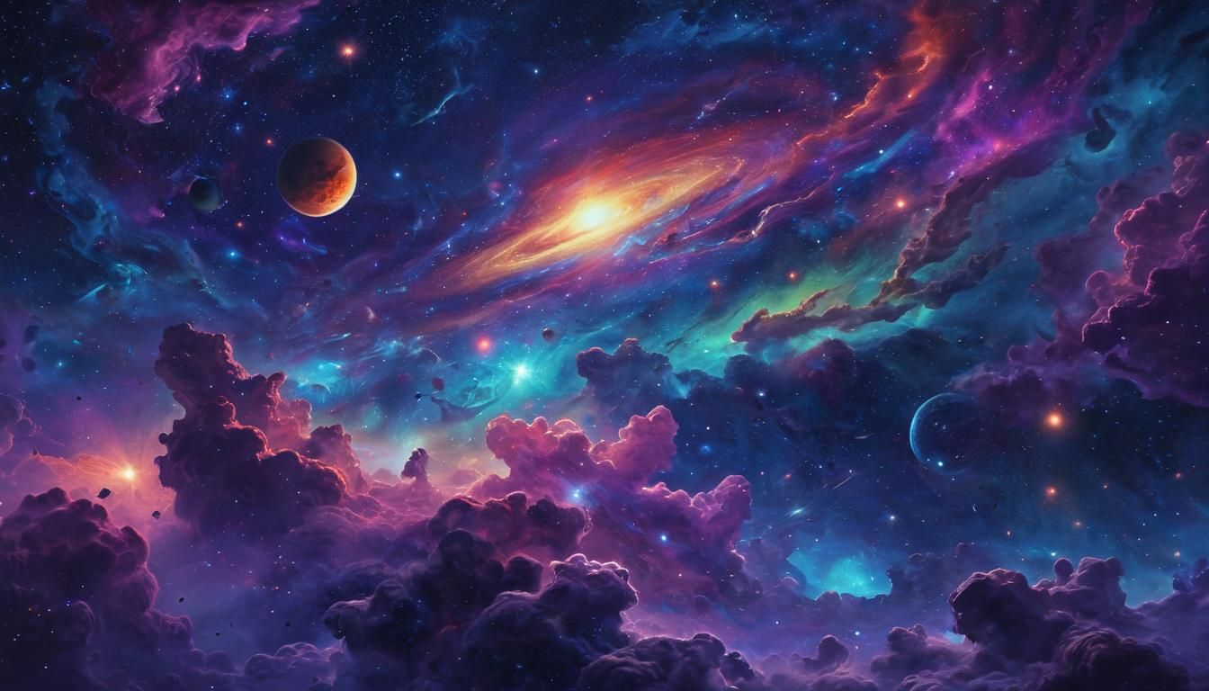 Cosmic Nomads in Space: A Surreal Illustration